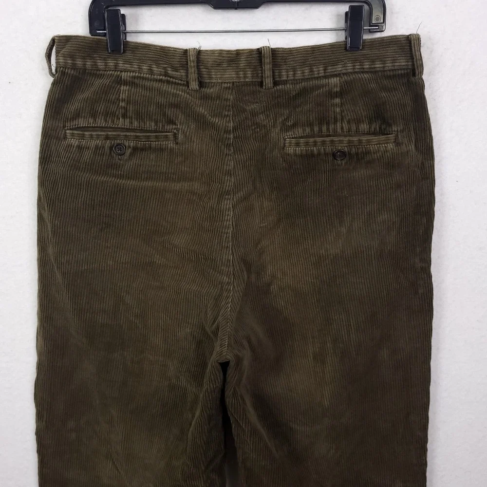 Gap Corduroy Pants Mens Relaxed Fit Pleated Olive 36x34 Fit 34x32 cuffed